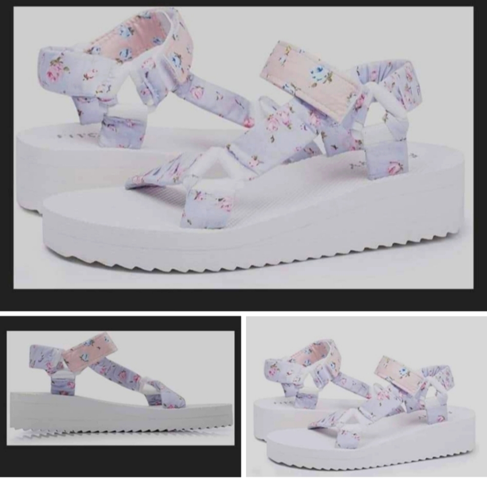 Platform Sandals, Floral, Lightweight Wedge Sandals Size 7 - NEW